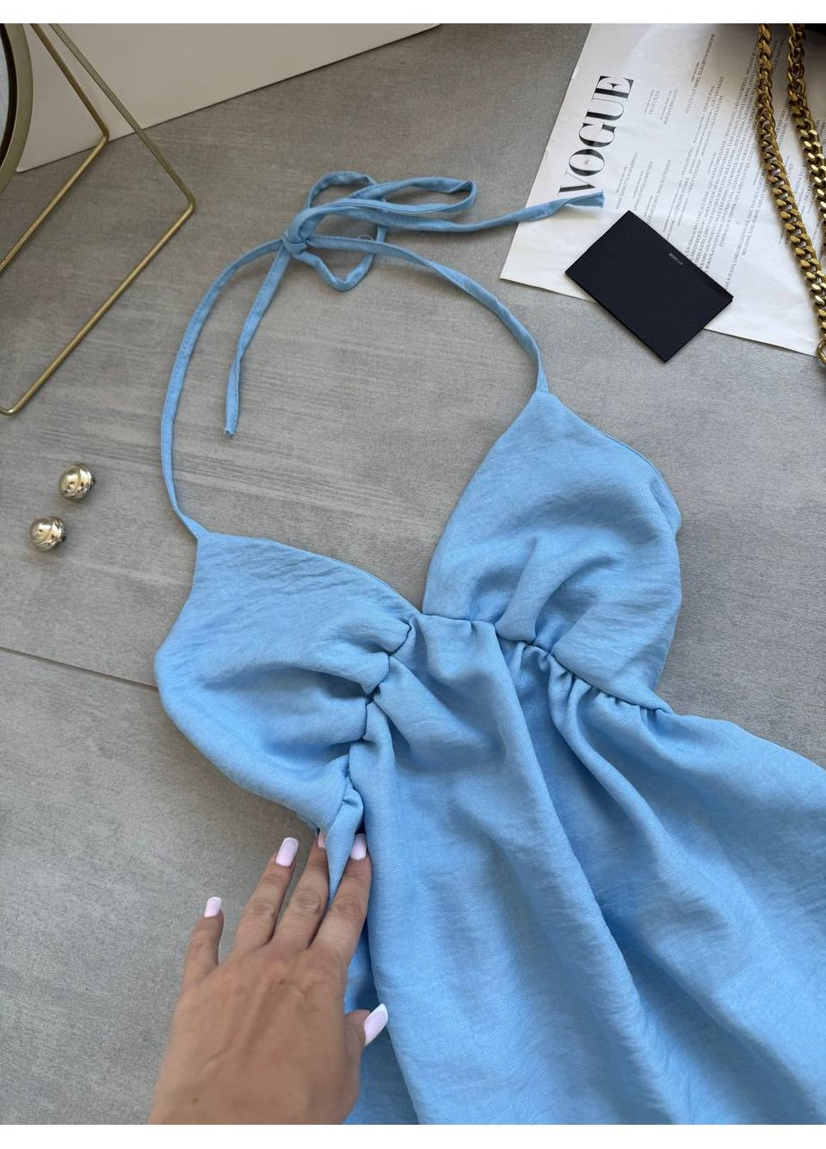 женский летний сарафан из льна на тонких завязках Україна