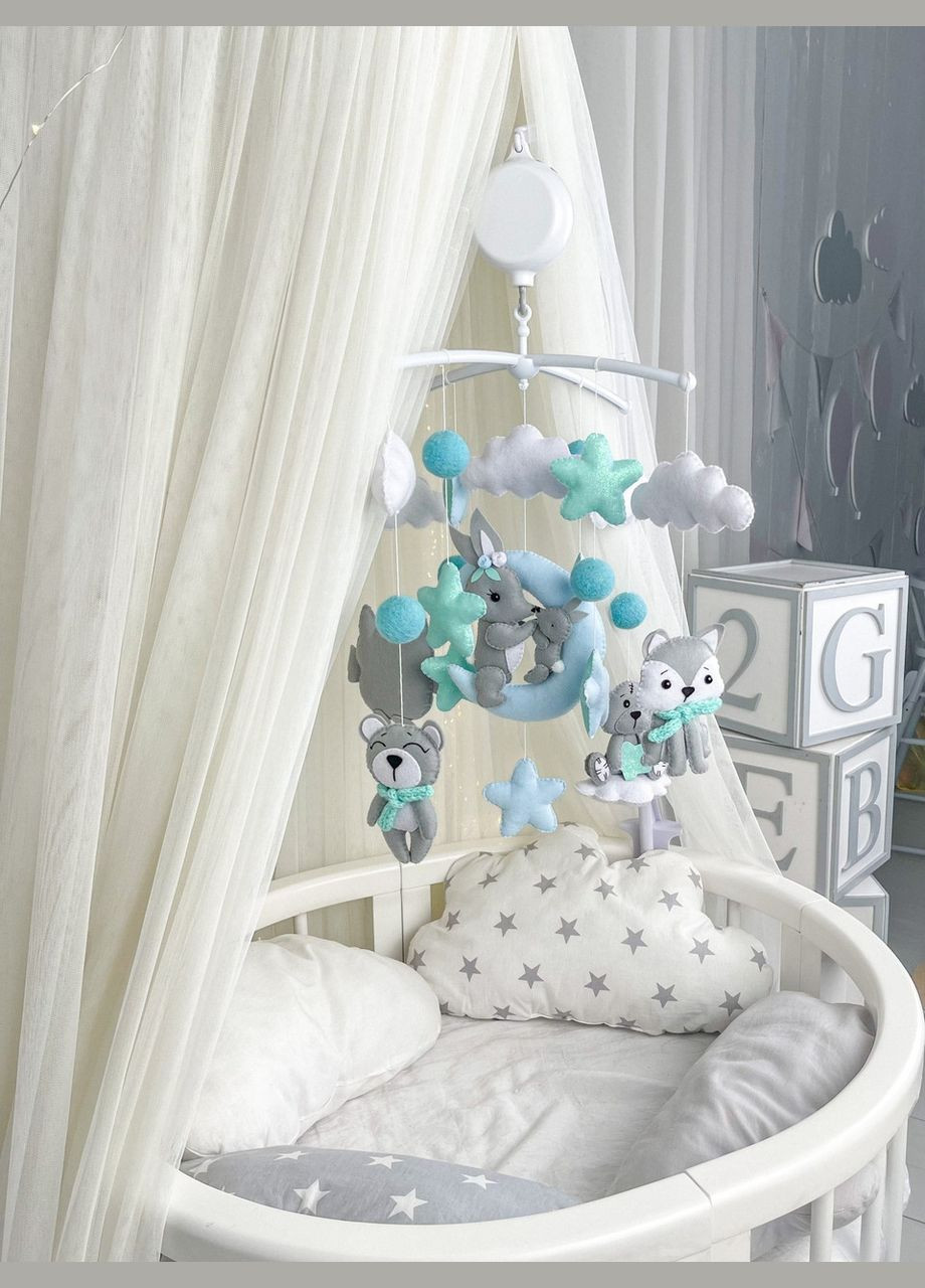 Детский музыкальный мобиль на кроватку для младенцев WooolyWool «Нежность» с 35 мелодиями No Brand (342757824)