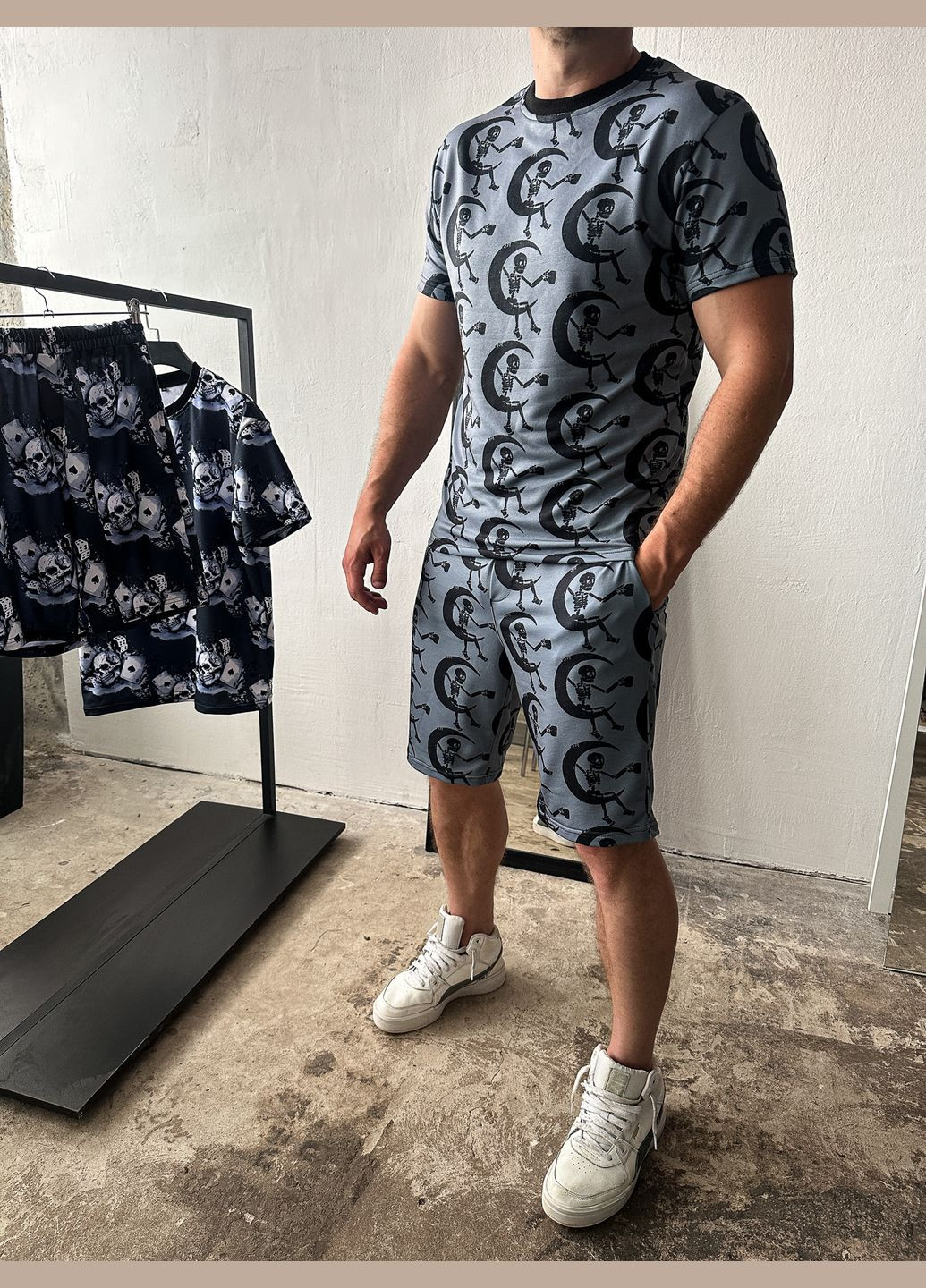 Спортивный костюм футболка шорты стильный принт мода лето мужской No Brand (370964047)