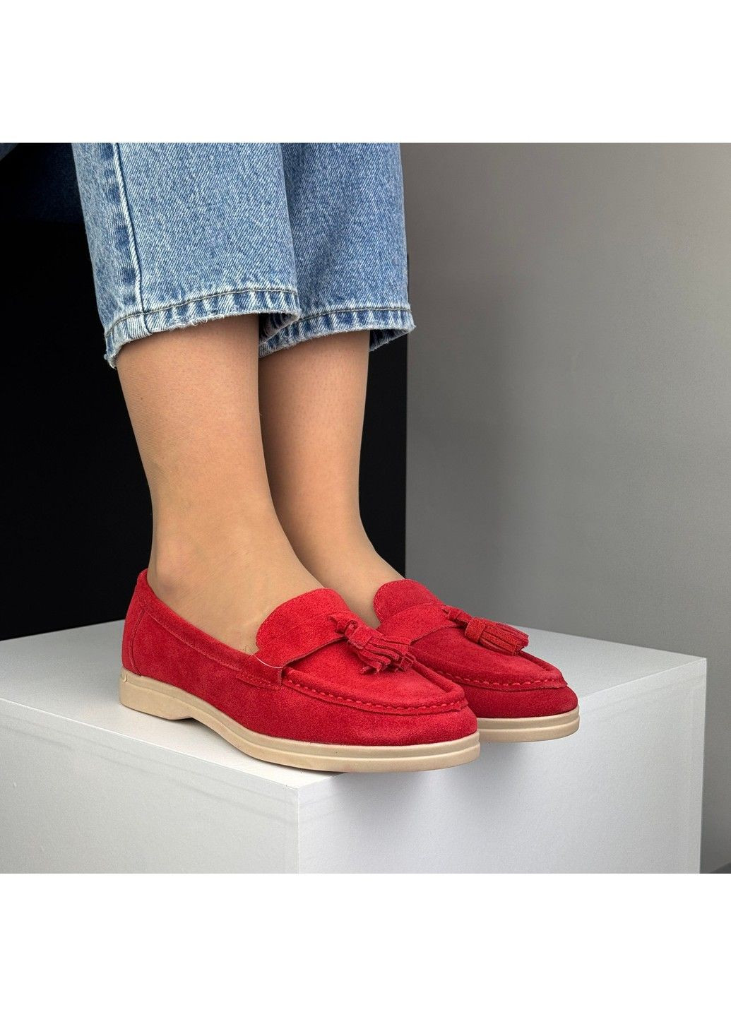 Україна 346 Лоферы Замшевые Красные с украшением красный з натуральная замша, украина — демисезон (335009310)
