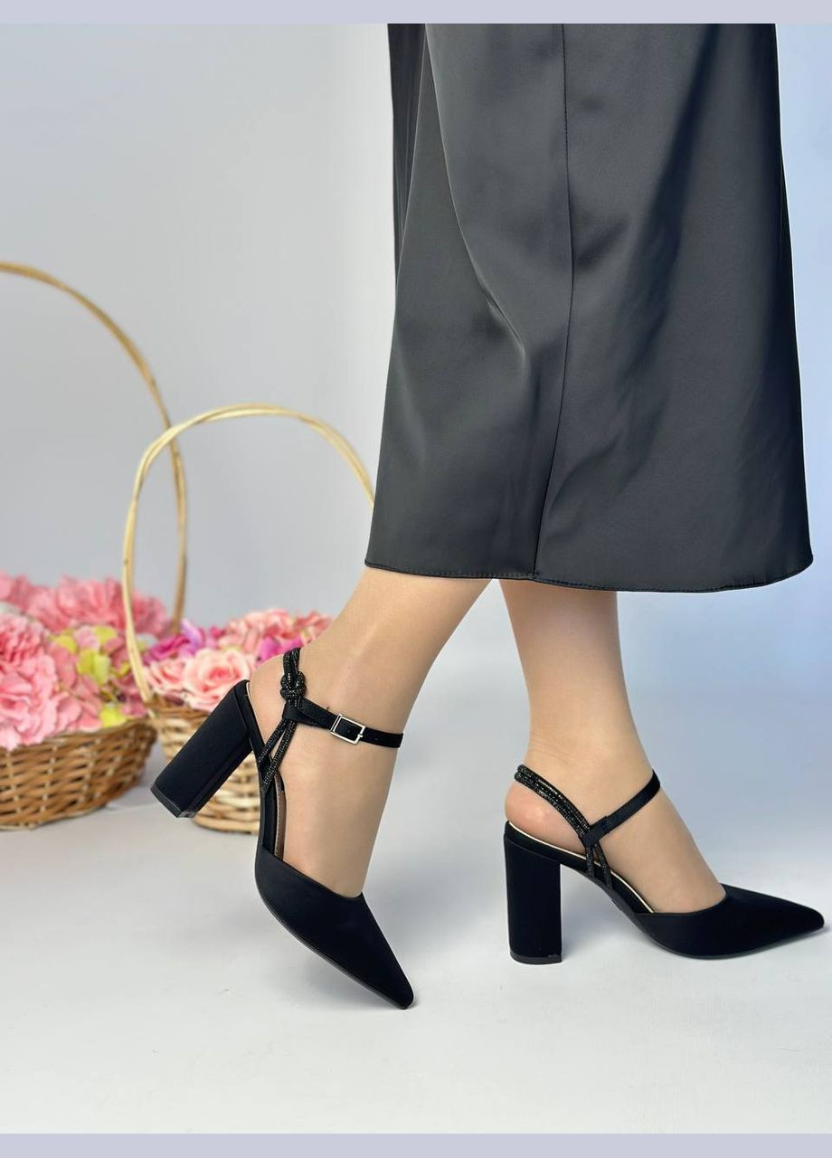 No Brand Женские туфли на каблуке лодочки черный з текстиль, — лето (340914897)