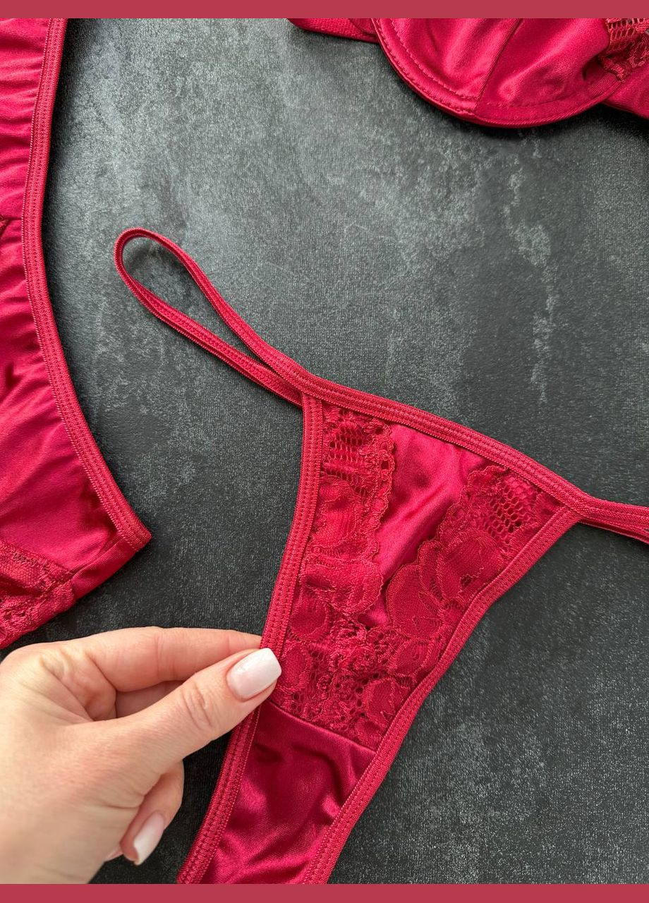 Бордовый комплект женского белья с поясом гартерами Simply sexy