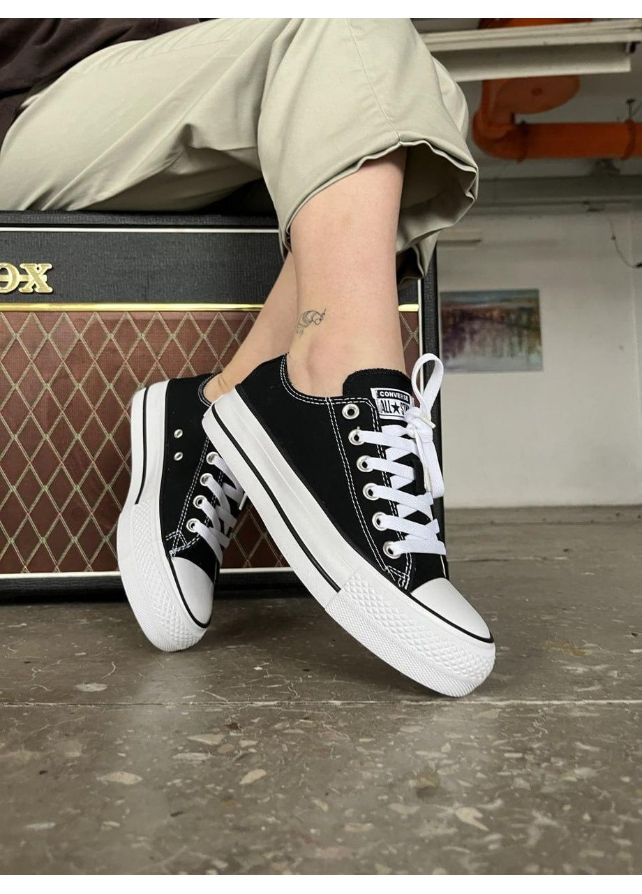 КЕДИ ЖІНОЧІ CONVERSE CHUCK TAYLOR ALL STAR PLATFORM BLACK WHITE КОНВЕРС No Brand чорні демісезони (369390764)