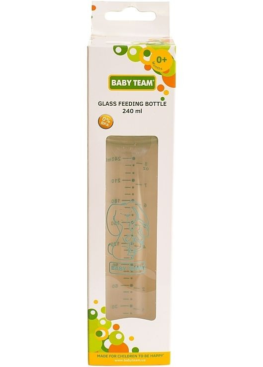 Пляшечка для годування скляна, від 6 місяців 250ml (1218887-31100655) Baby Team (365799478)