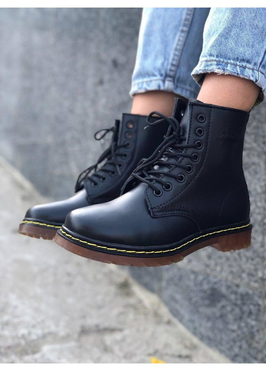 Зимние ботинки женские dr. martens 1460 black 11822006 доктор мартинс (мех) берцы No Brand без декора из искусственной кожи