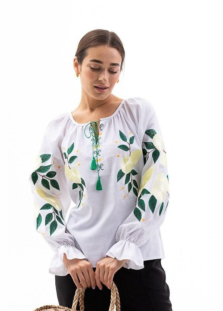 Біла вишиванка жіноча з вишитими лимонами біла mkar32758-1 Modna KAZKA (336934139)