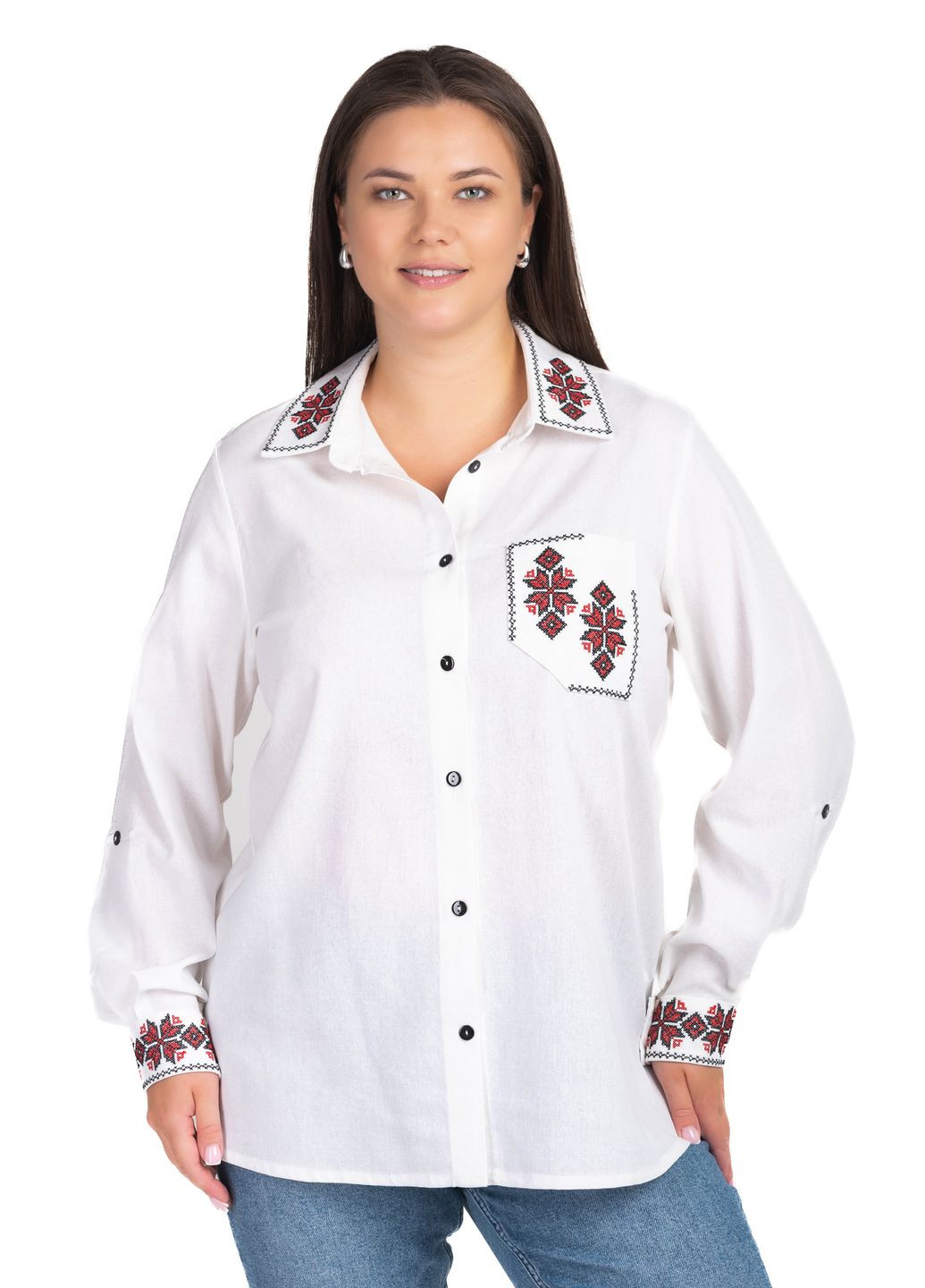 Біла жіноча сорочка з вишивкою орнамент (білий) Golfstream вільна льон (349462112)