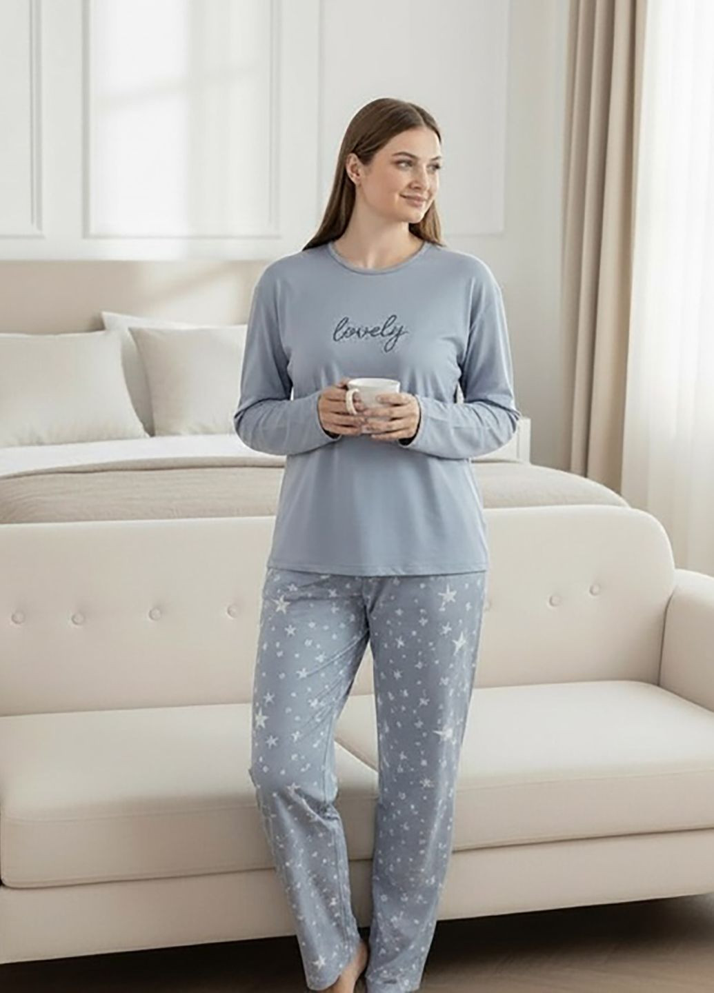 Голубая всесезон пижама лонгслив + брюки BOYRAZ