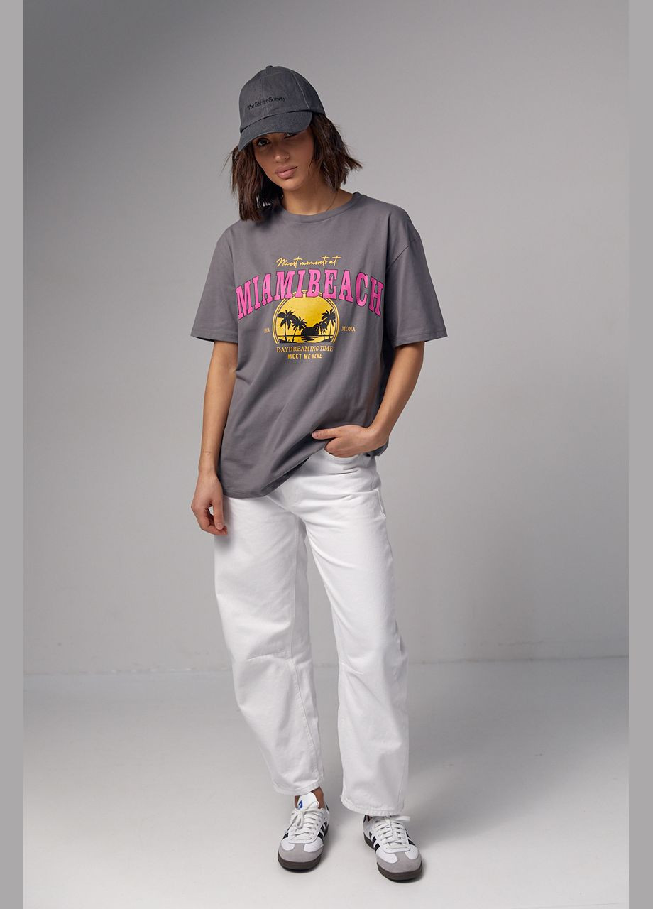 Сіра літня трикотажна футболка з принтом miami beach Lurex