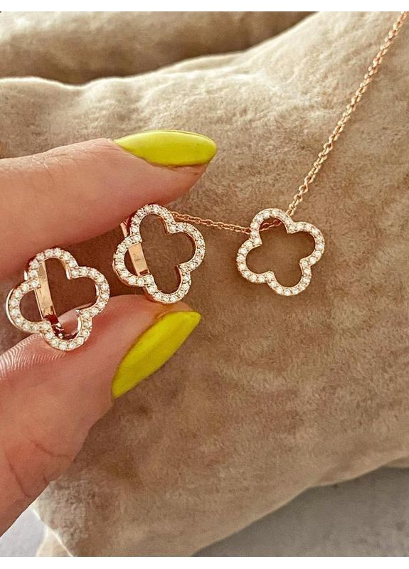 Позолочені Сережки "Конюшина" + Ланцюжок (Кольє) 40см-45см. Позолота No Brand (364502976)