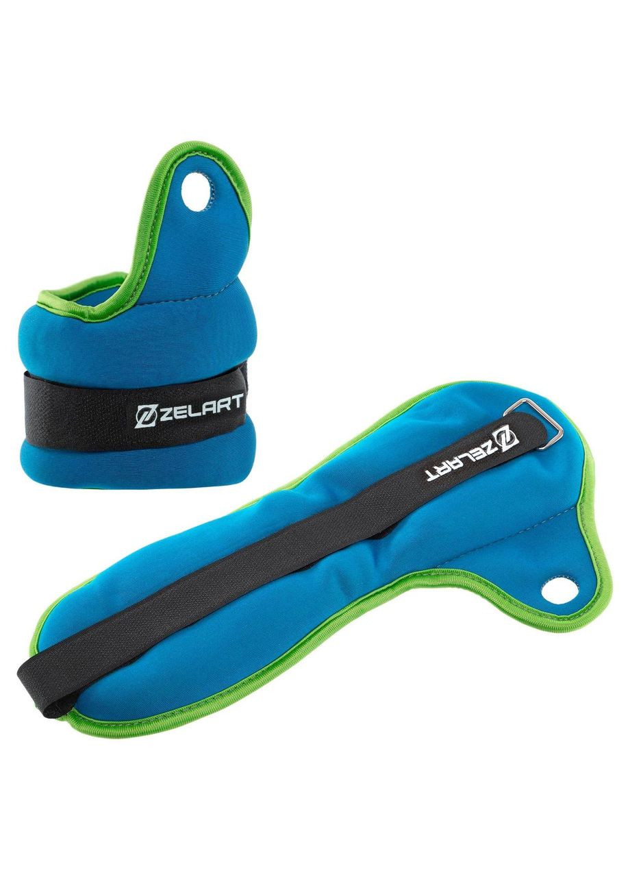 Утяжелители-манжеты для рук Pro (2 x 1кг) (верх-неопрен, наполнитель-железный песок, синий-салатовый) Zelart (361439628)