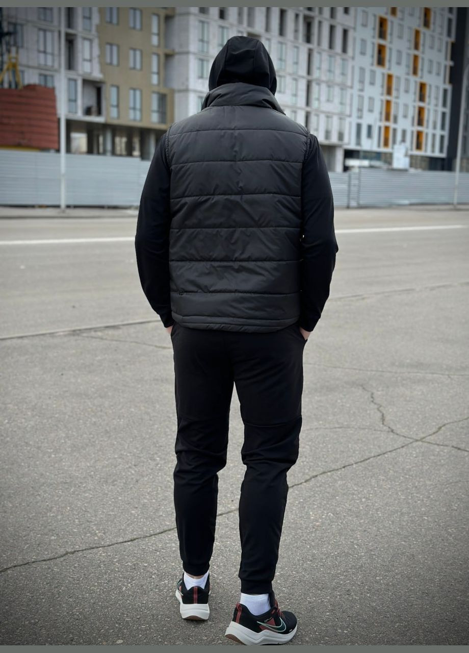 Чорний демісезонний базовий демісезонний костюм чорна кофта на змійці + чорні штани + жилетка Vakko