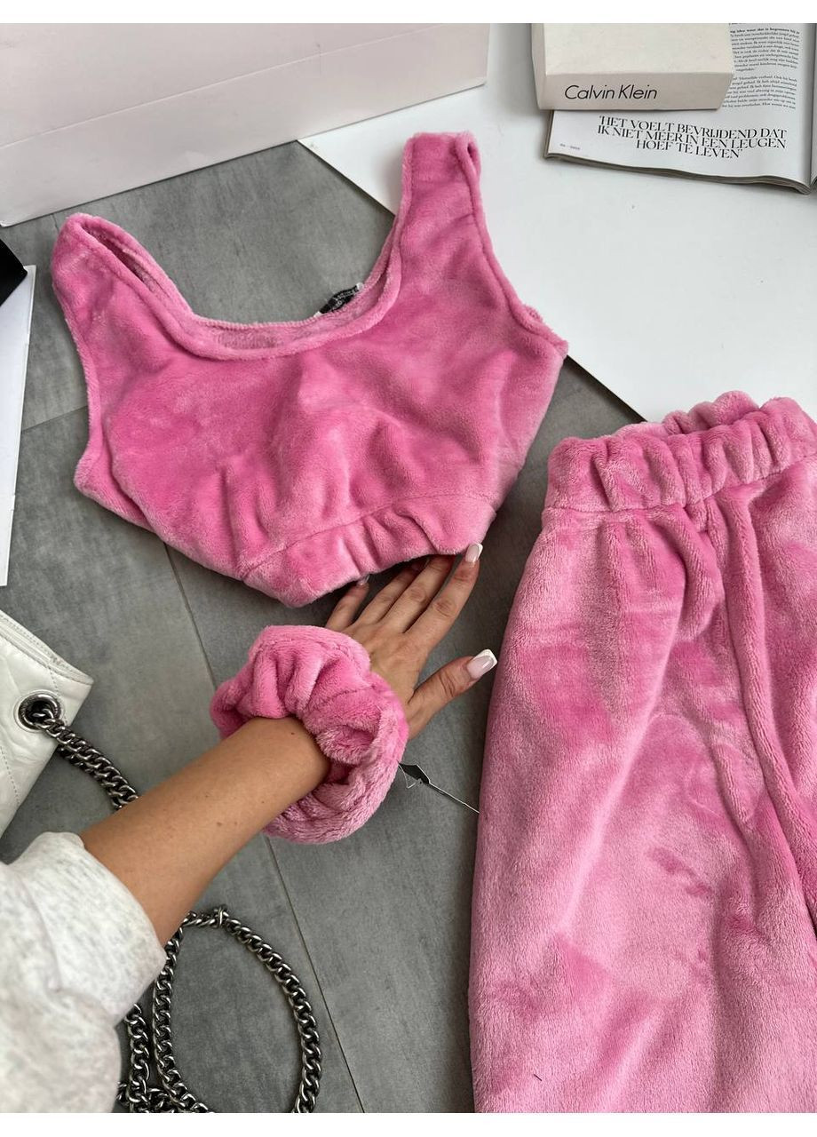 Рожева зимня жіноча махрова піжама топ + брюки Avanti