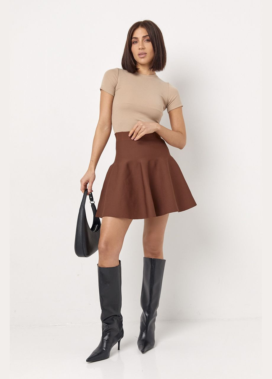 Коричневая женская мини-юбка солнце-клёш Lurex