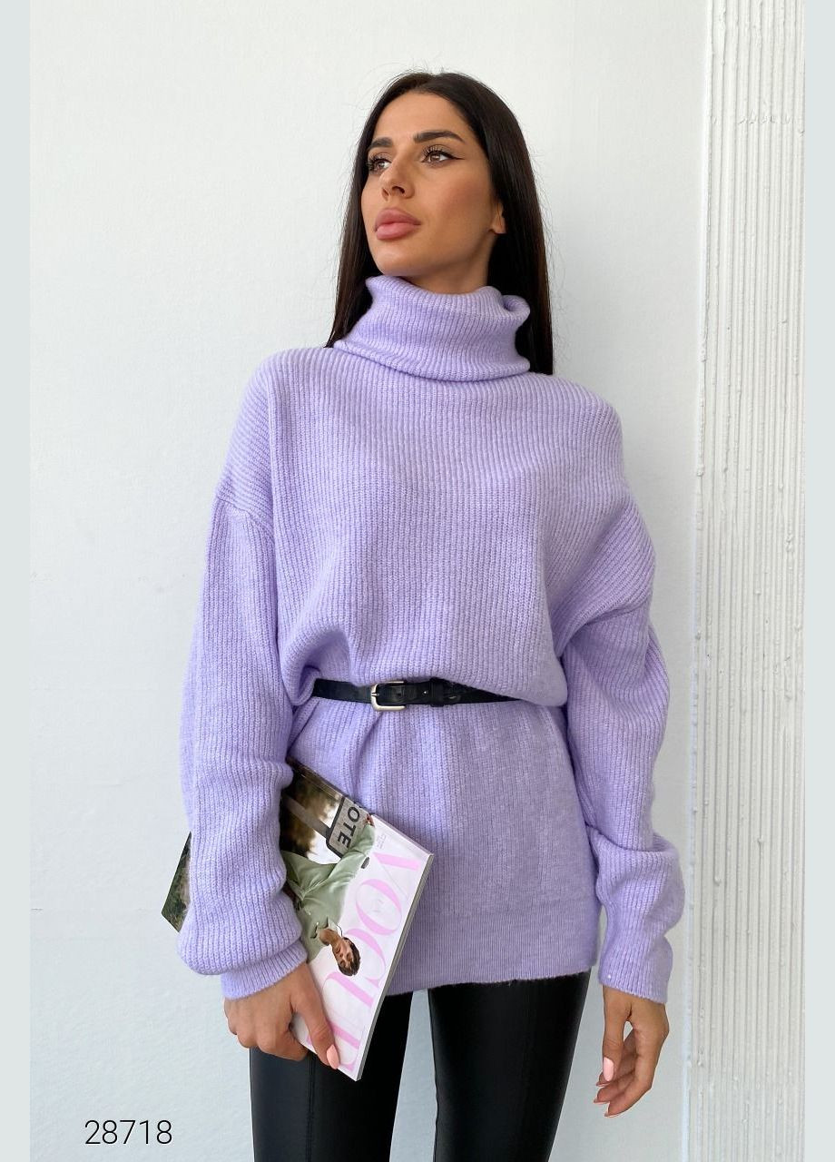 Сиреневый демисезонный свитер оверсайз с высоким воротом пуловер Liton