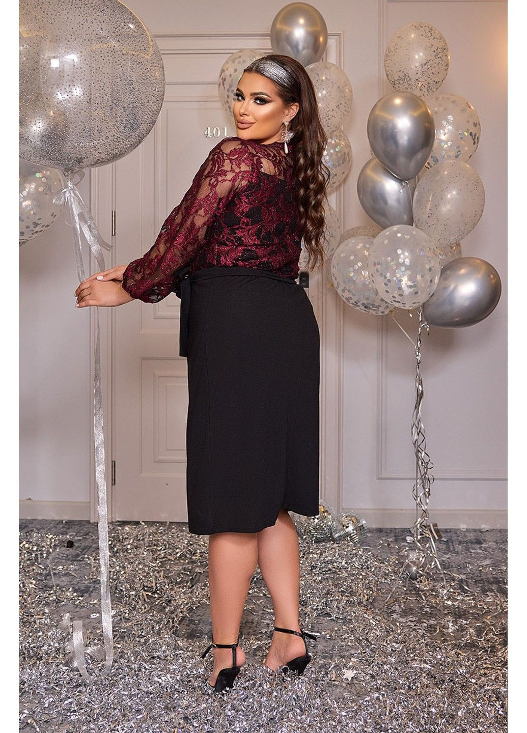 Бордова коктейльна сукня чорна спідниця 21156 бордова Tanita-Romario