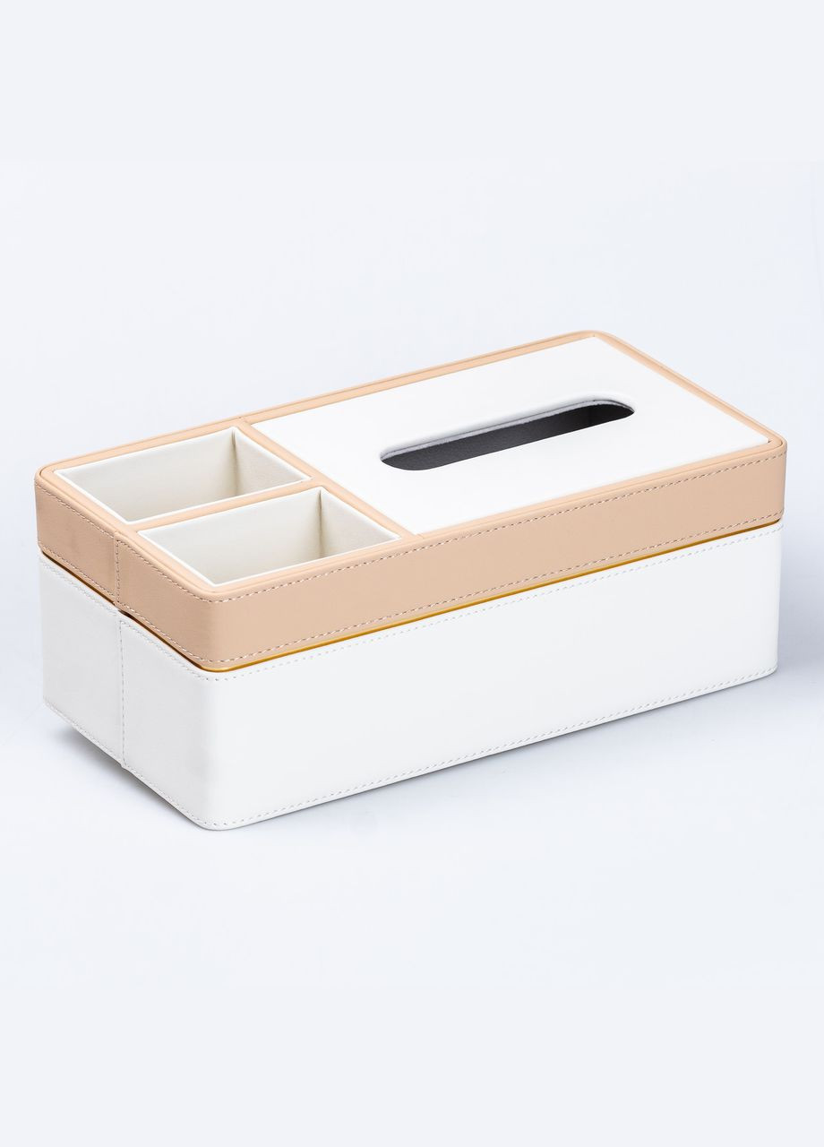 Салфетница-органайзер из эко-кожи 3 отделения 27*14*'10 см Белый с бежевым HP9190 TS Kitchen (306873631)