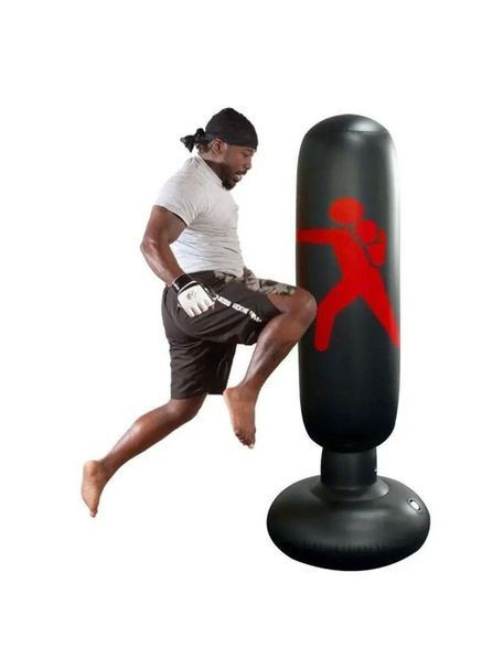 Надувная боксерская груша на подставке 160 см для дома, насос в комплекте, чёрная, ПВХ No Brand (362682257)