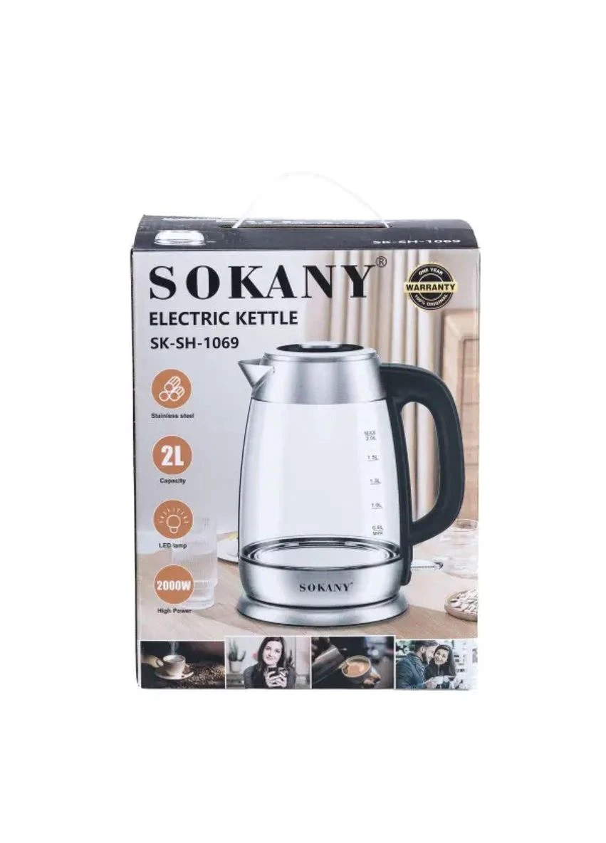 Електрочайник SK-SH-1069 Electric Kettle 2000W 2l прозорий чайник Sokany (376333120)