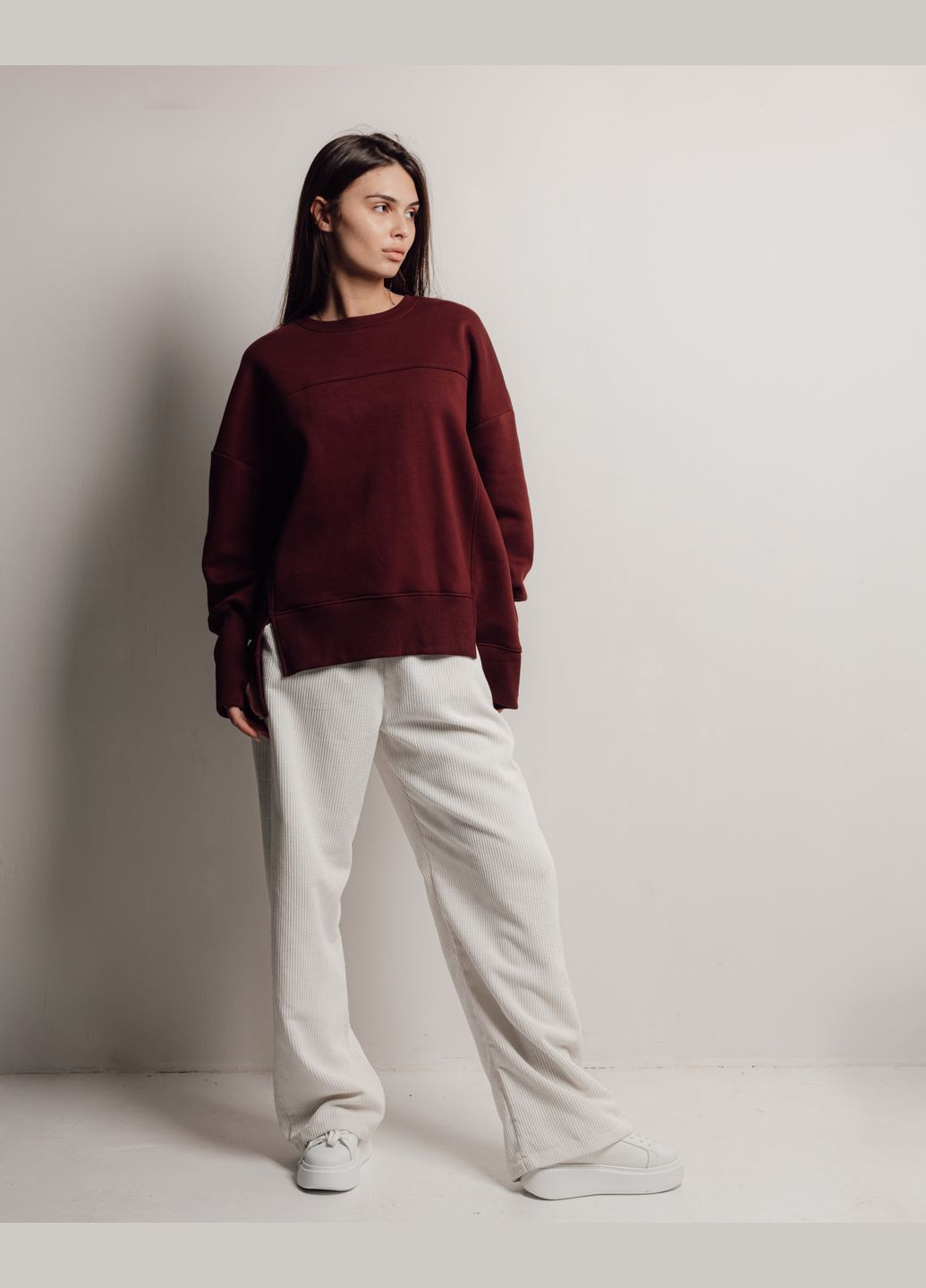 Бордовий світшот жіночий оверсайз Dilvin без декору (316343597)