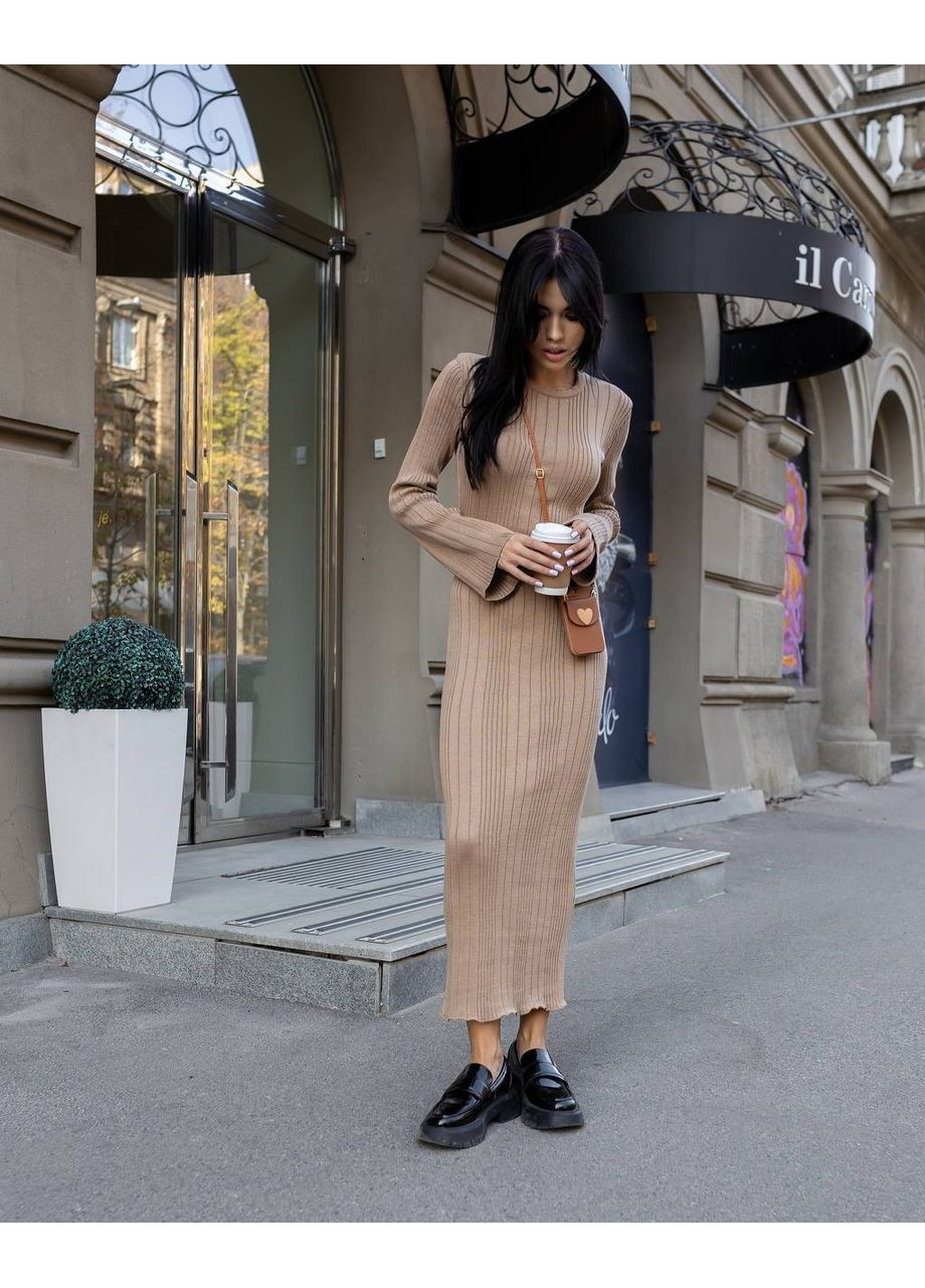 Темно-бежевое повседневный платье женское KaraMix однотонное