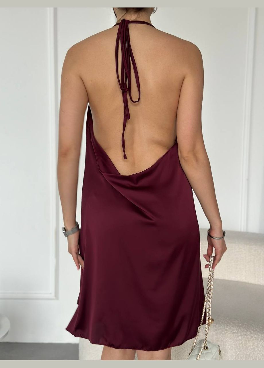 Бордова відвертий, вечірня жіноча шовкова сукня міді Avanti однотонна