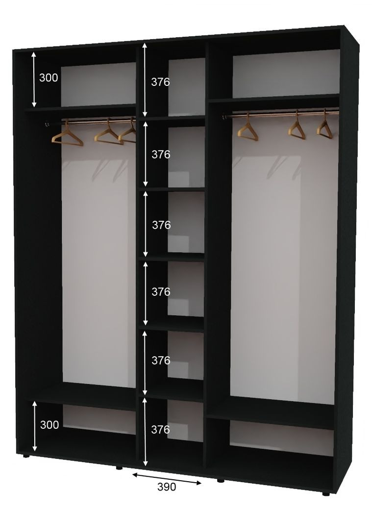 Шафа-купе тридверна 200*60*230 Антрацит 2 Дзеркала з піскострумним малюнком/Дзеркало ШК-04 Алекса (360435055)