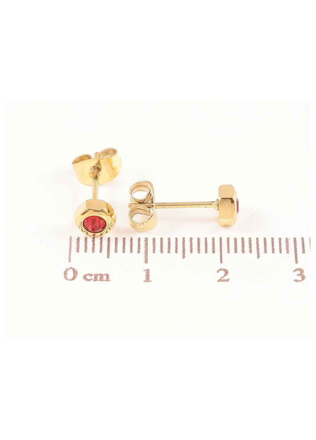 Сережки TTM Stainless Steel 14К пусети «Шестигранники з червоними кристалами» ø 5мм 283852 Xuping Jewelry (356458965)