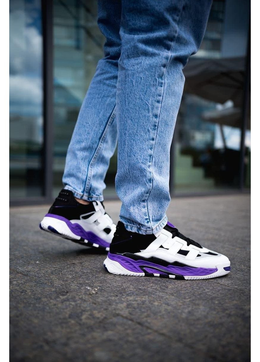 Чорні Осінні кросівки чоловічі adidas niteball white black violet адідас найтбол No Brand