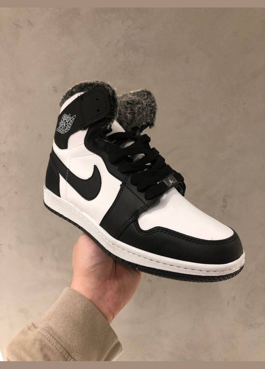Чорно-білі Зимовий кросівки зимові чоловічі nike air jordan 1 winter black white fur | найк аір джордан 1 чорно-білі з хутром No Brand