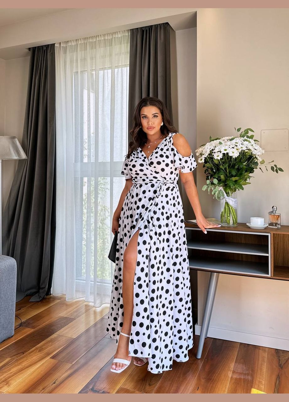 Білий повсякденний сукня жіноча на запах Україна в горошок