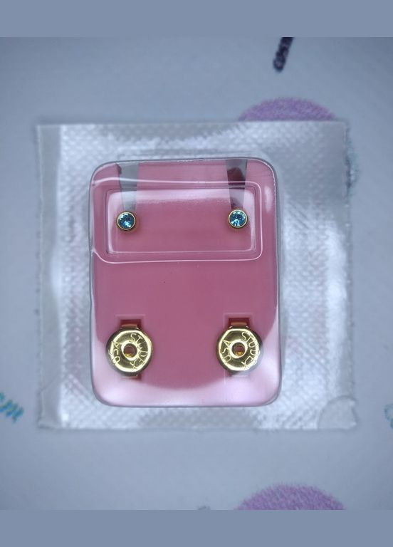 Серьги-гвоздики для ушей мини завальцованные золото, камень аквамарин, 2 мм., M203Y STUDEX (325452766)