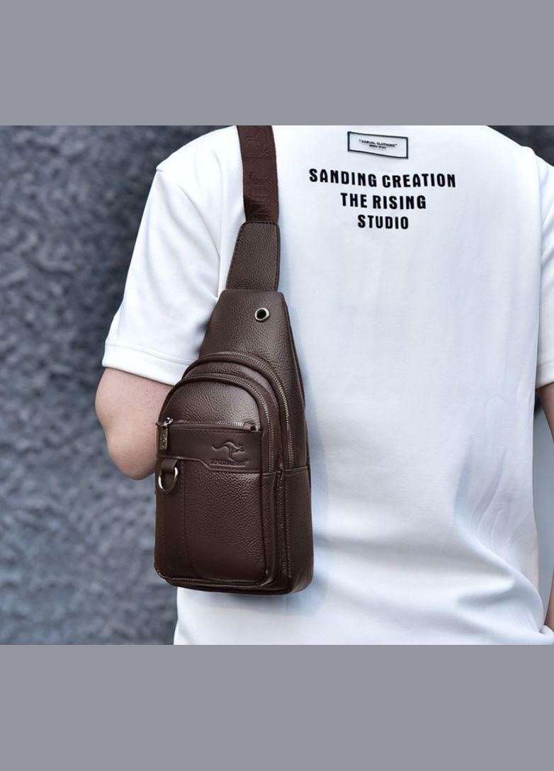 Чоловіча сумка-слінг на груди з м'якою екошкірою та металевою фурнітурою коричнева (sku_1692К) No Brand (346078167)