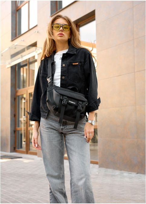 Сумка жіноча через плече для бананка планшета на пояс DynamicDart чорна Sambag (302008258)