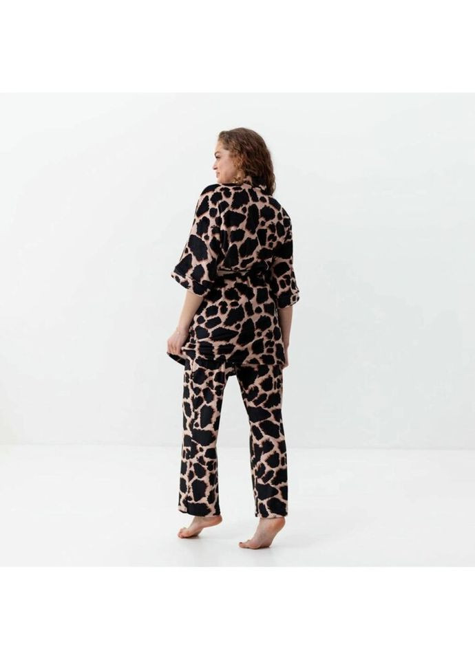 Комбінована всесезон комплект жіночий з плюшевого велюру штани та халат стильний жираф 3410_s 15923 s FlexDress