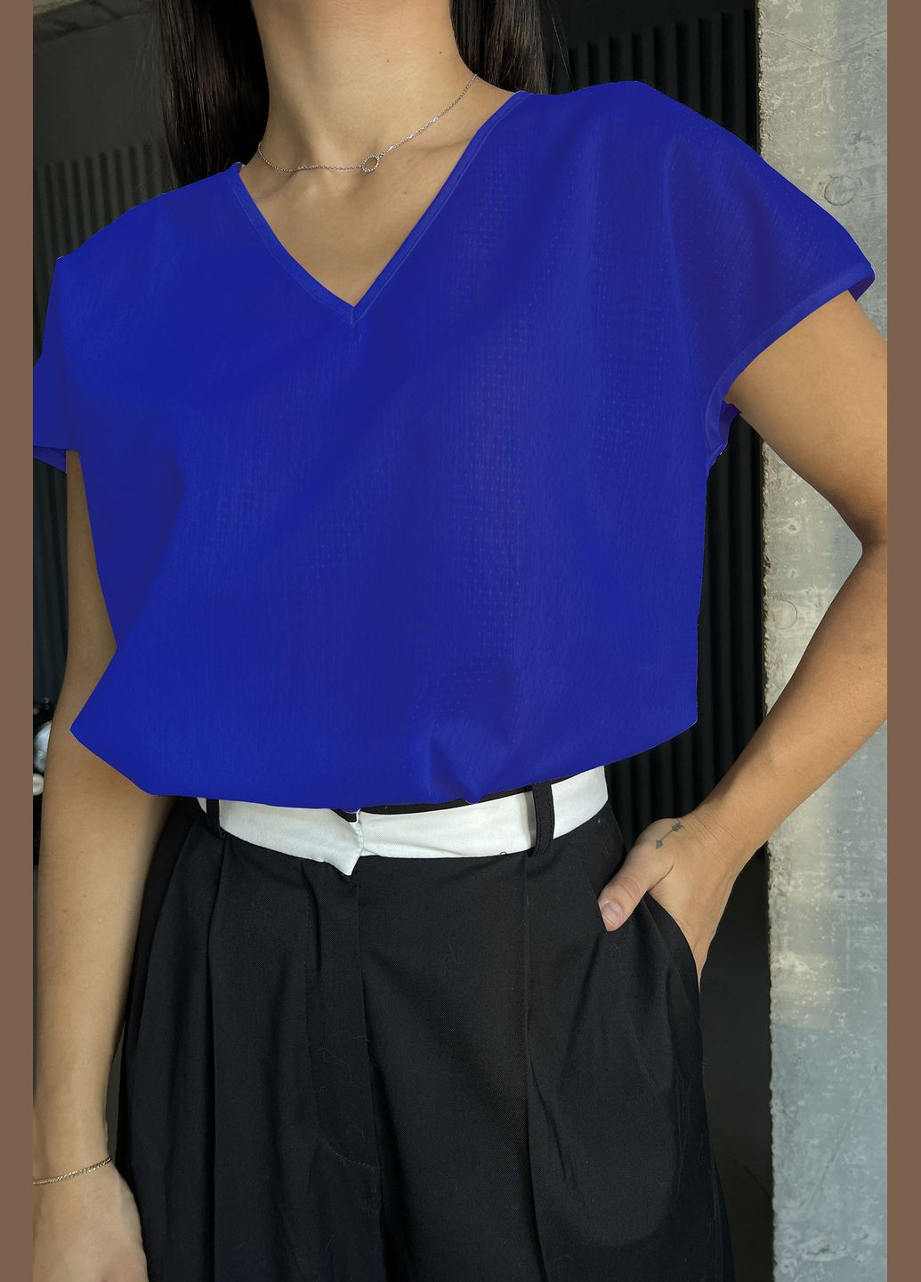 Синяя летняя элегантная женская блуза на каждый день из креп-шифона INNOE Блуза