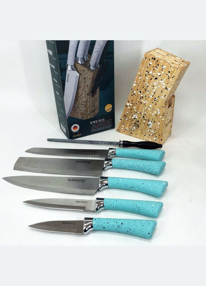 Набір ножів з ножицями та підставкою з нержавіючої сталі. Rainberg білий,