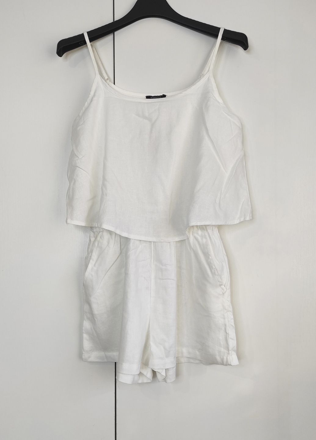 Комбинезон ромпер льняной женский Esmara комбинезон-шорты однотонный белый праздничный, повседневный, домашний, пляжный хлопок органический, лен