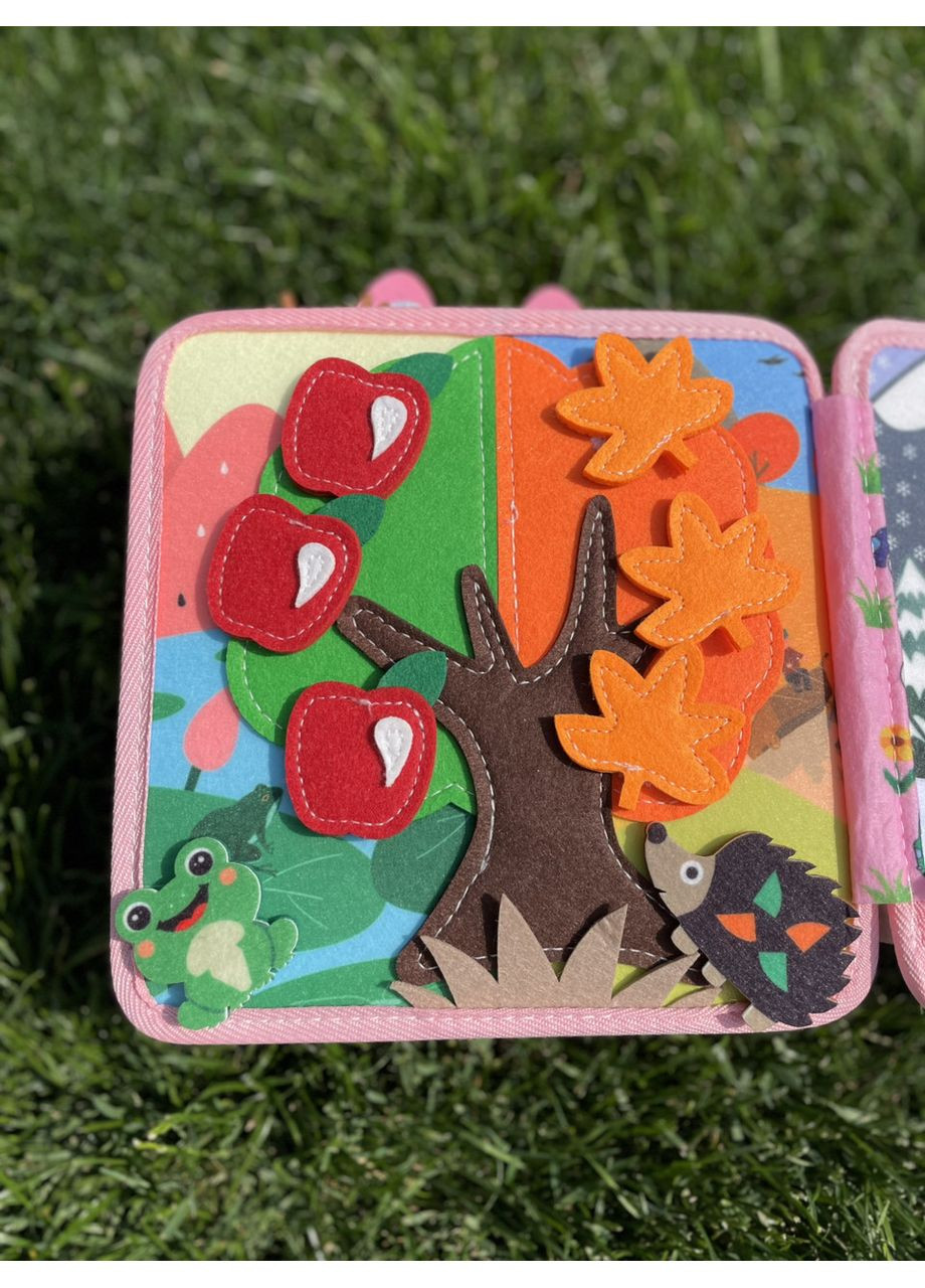 Фетрова розвиваюча тактильна книга-бізібук «Зайка» для найменших з сенсорними віконцями No Brand (366971250)