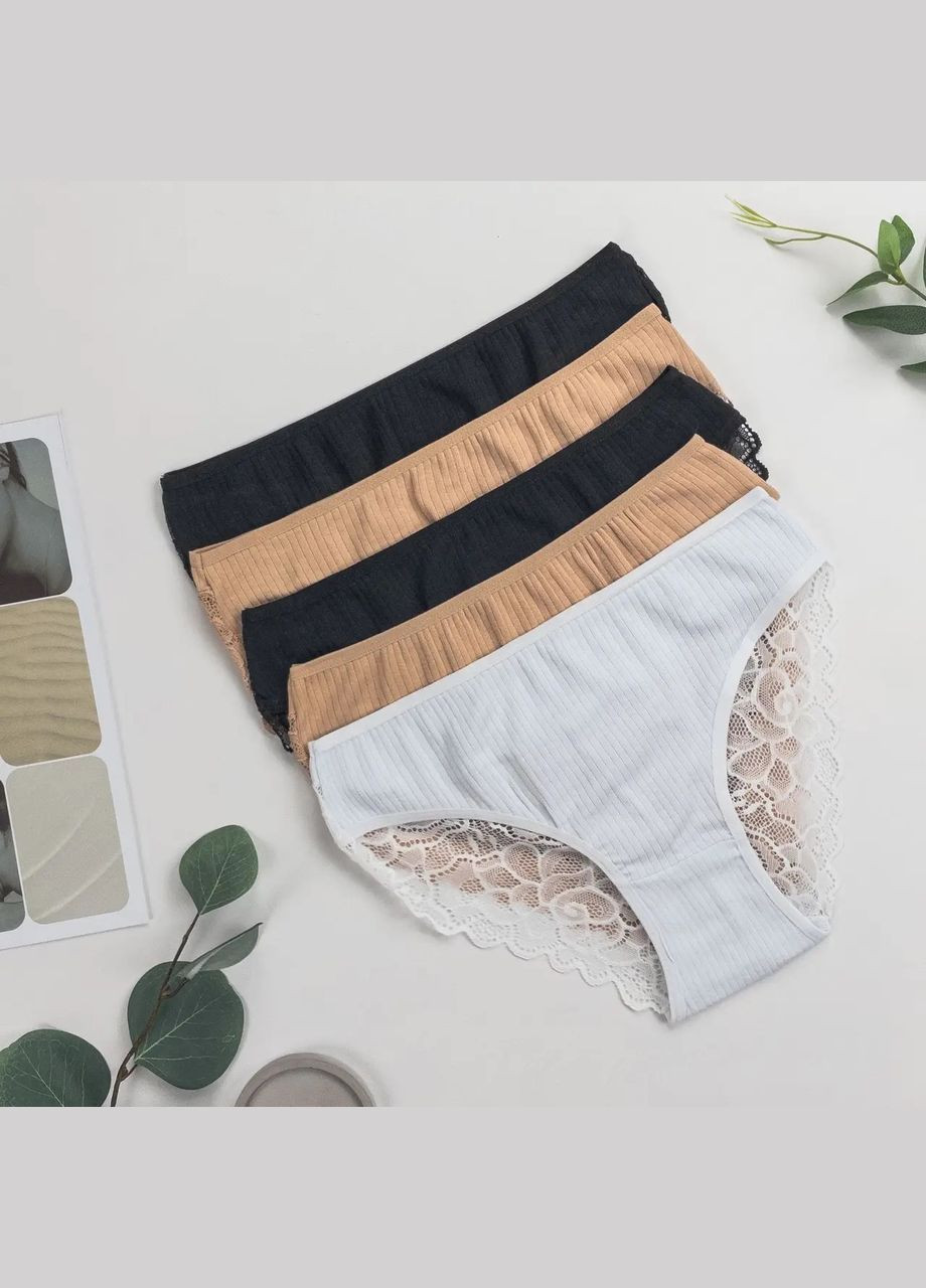 Женские трусики-слипы в рубчик с кружевом сзади, 5 шт Nicoletta (342119743)