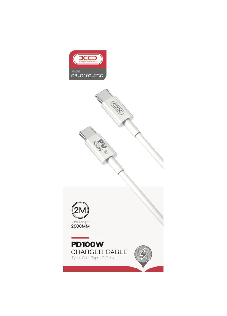 Дата USB-C кабель USB-C 2.0m 100W white (m500298) XO USB-C to USB-C 2.0m 100W white (367069680)