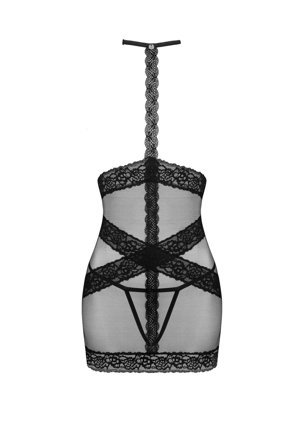 Чорний демісезонний сорочка з відкритими грудьми, стрінги lacrisia чорний, Obsessive