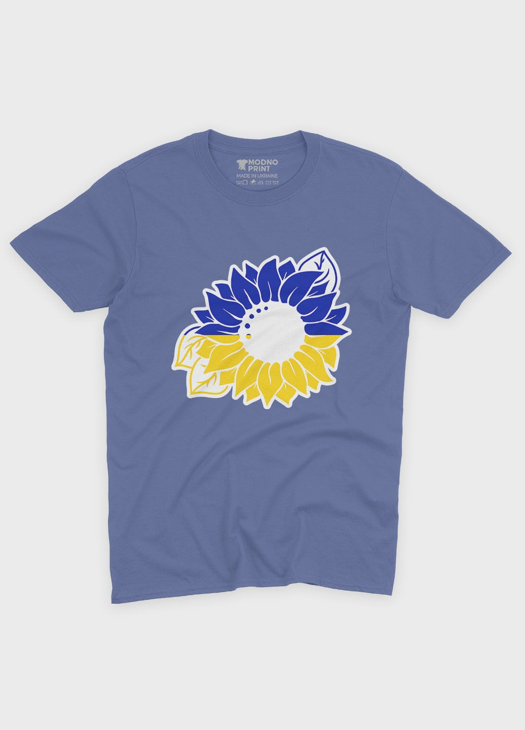 Темно-блакитна літня жіноча футболка з патріотичним принтом квіти (ts001-4-dmb-005-1-111-f) Modno