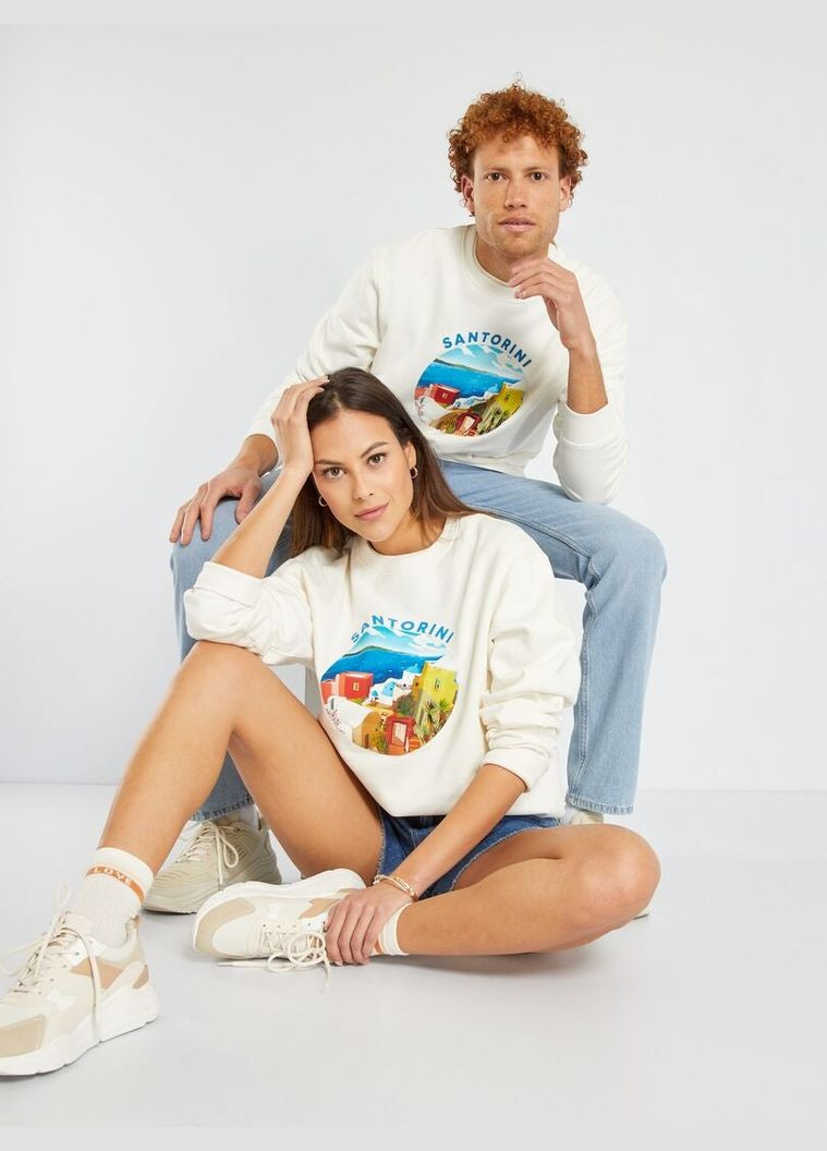 Молочний світшот фліс,молочний з принтом, Kiabi (289354570)