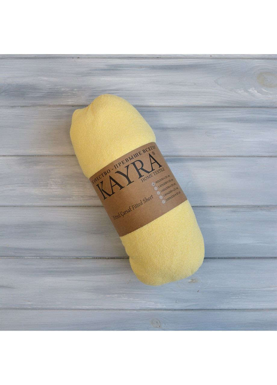 Махрове простирадло на гумці 140*200*25 см Жовтий Kayra (366216899)