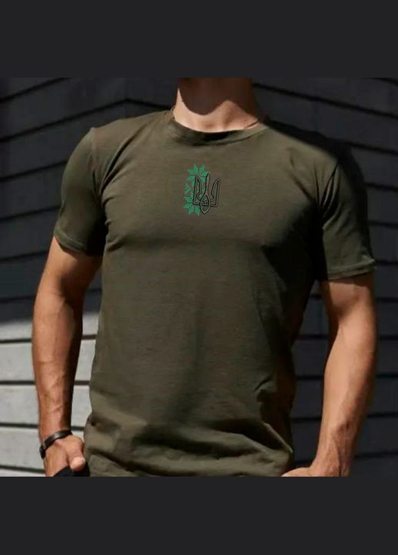 Хакі (оливкова) футболка з вишивкою тризуба 01-2 чоловіча (979965-16-15) No Brand