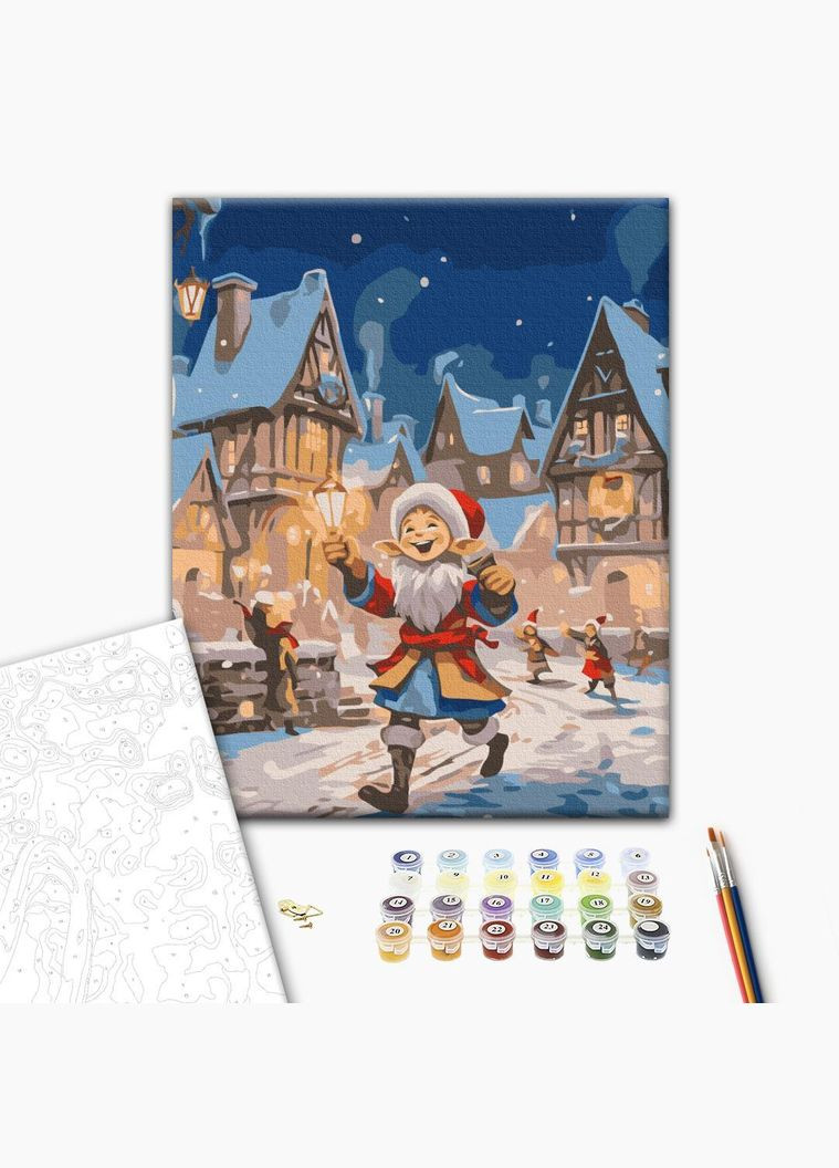 Картини за номерами новорічні 30х40 см Картини по цифрах на полотні Місія ельфа Картина за номерами KBS0146 Brushme (308988866)