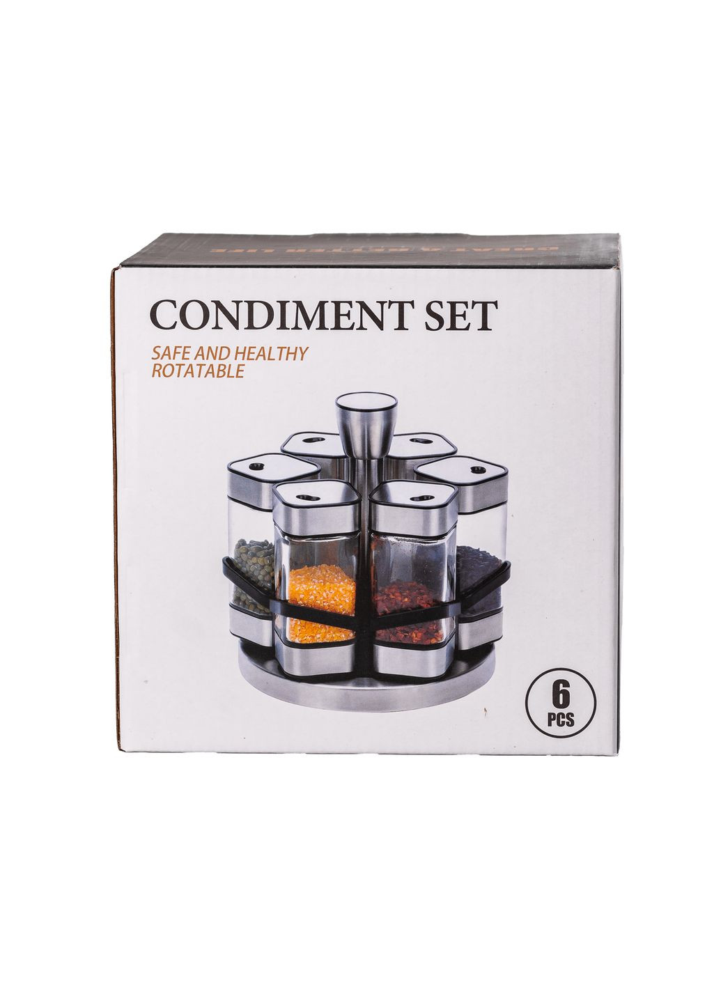 Набір ємностей для спецій на підставці 6 баночок по 120 мл, хром із золотом TS Kitchen (328604249)