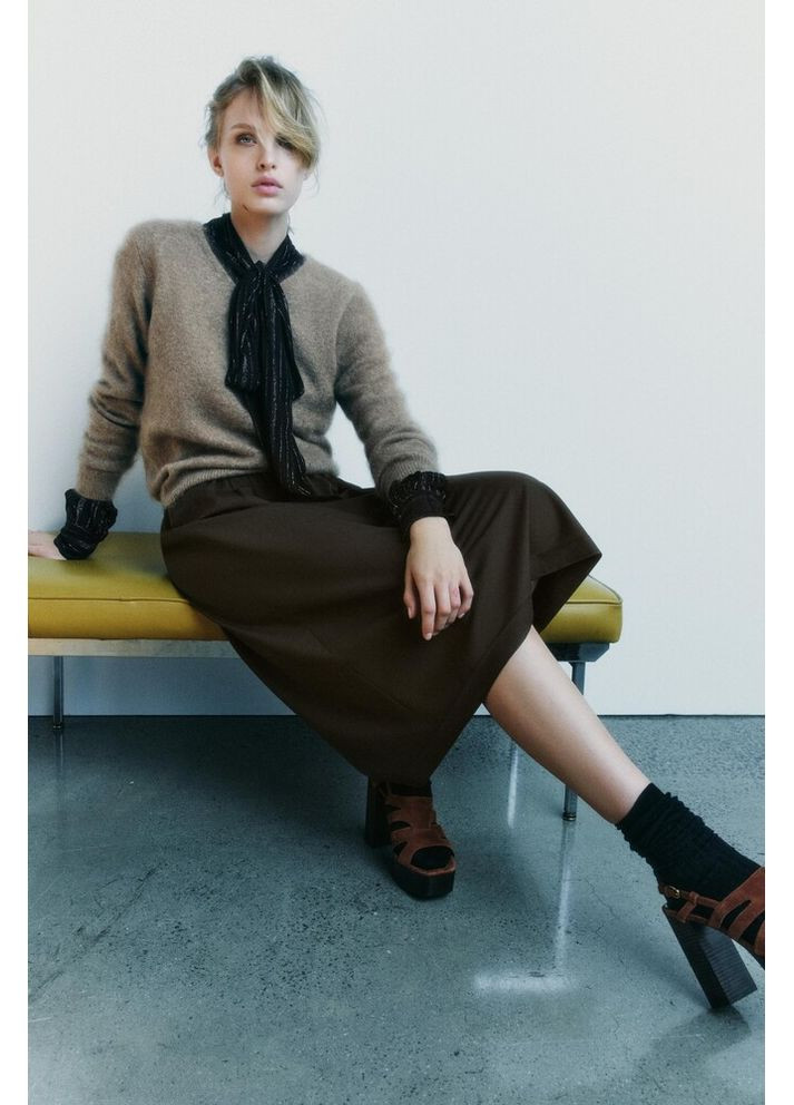 Оливковая (хаки) прямая юбка 0030/646 Zara