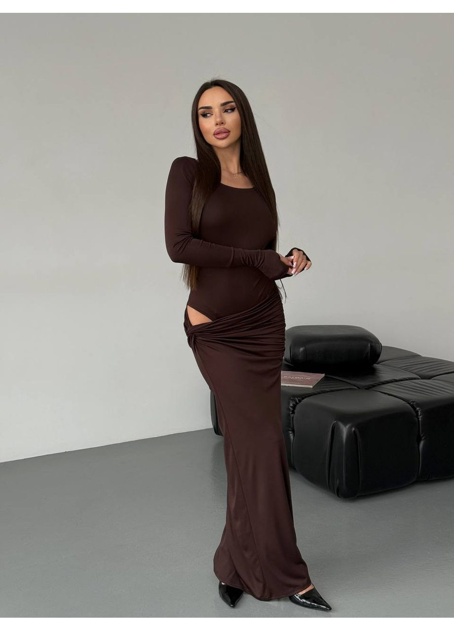 Жіночий вечірній костюм (боді+спідниця максі) коричневого кольору 35931 Fashion (368765740)